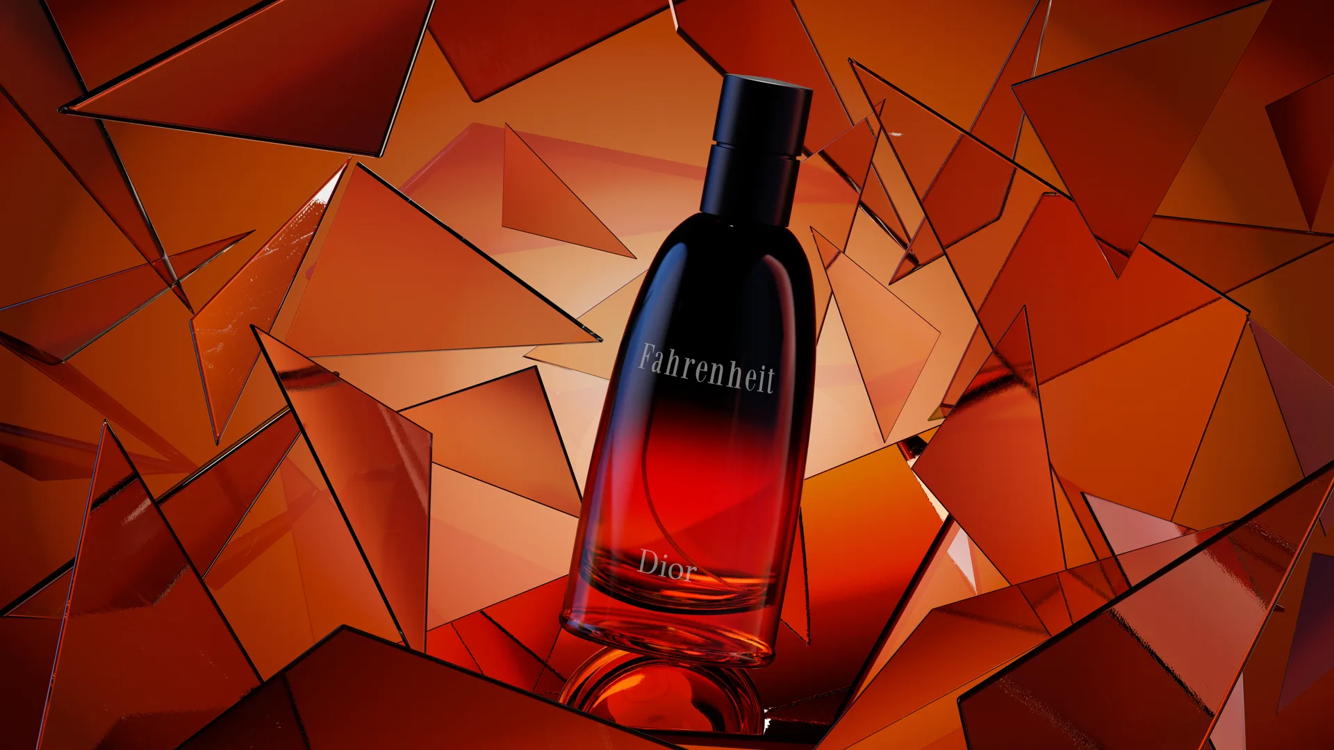 Frasco Dior Fahrenheit rodeado de cristales ámbar