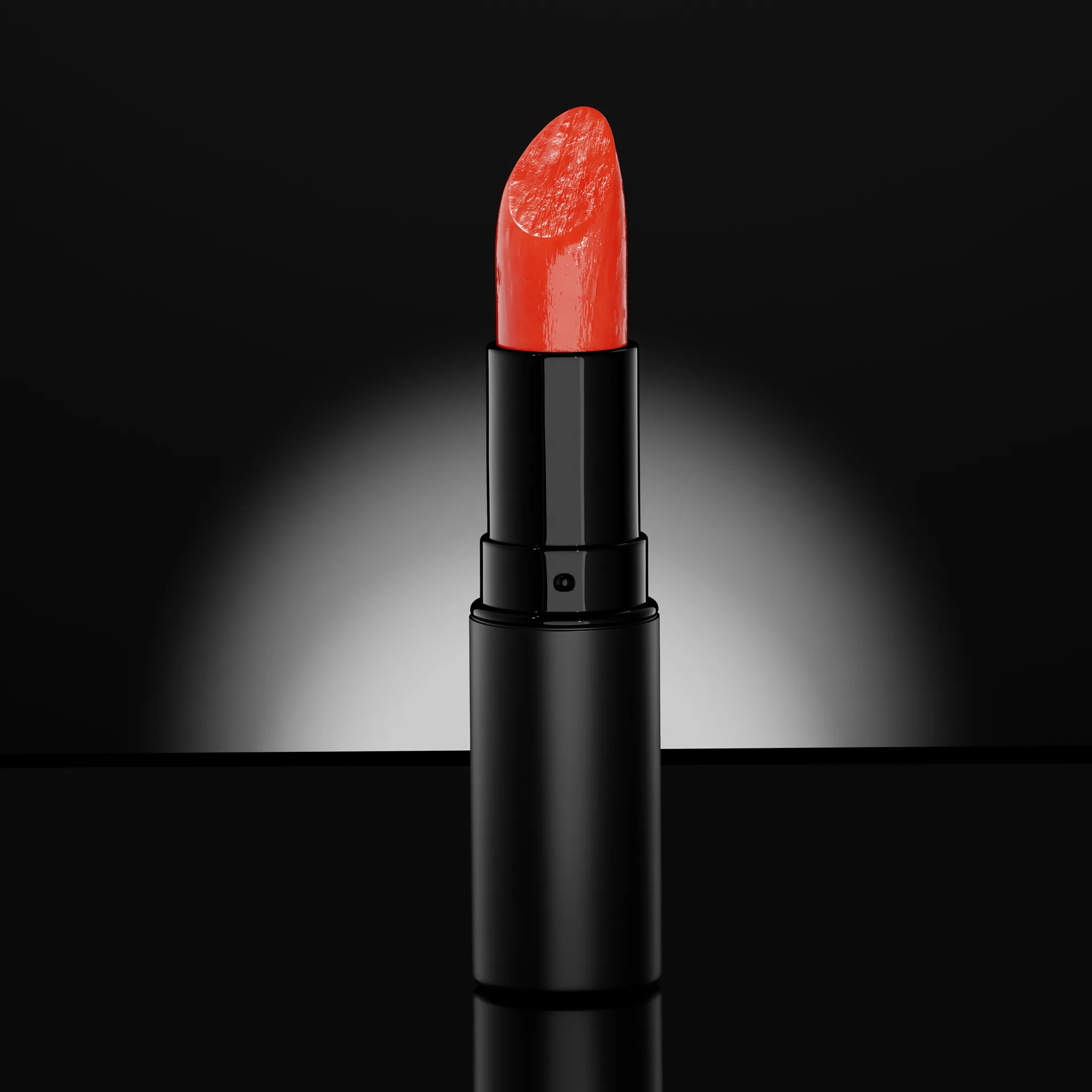Labial rojo sobre fondo negro con luz de estudio